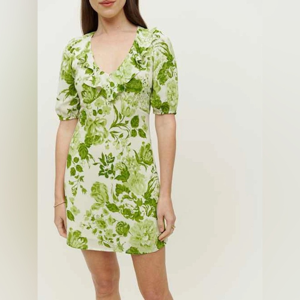 Reformation Green Floral Mini Dress